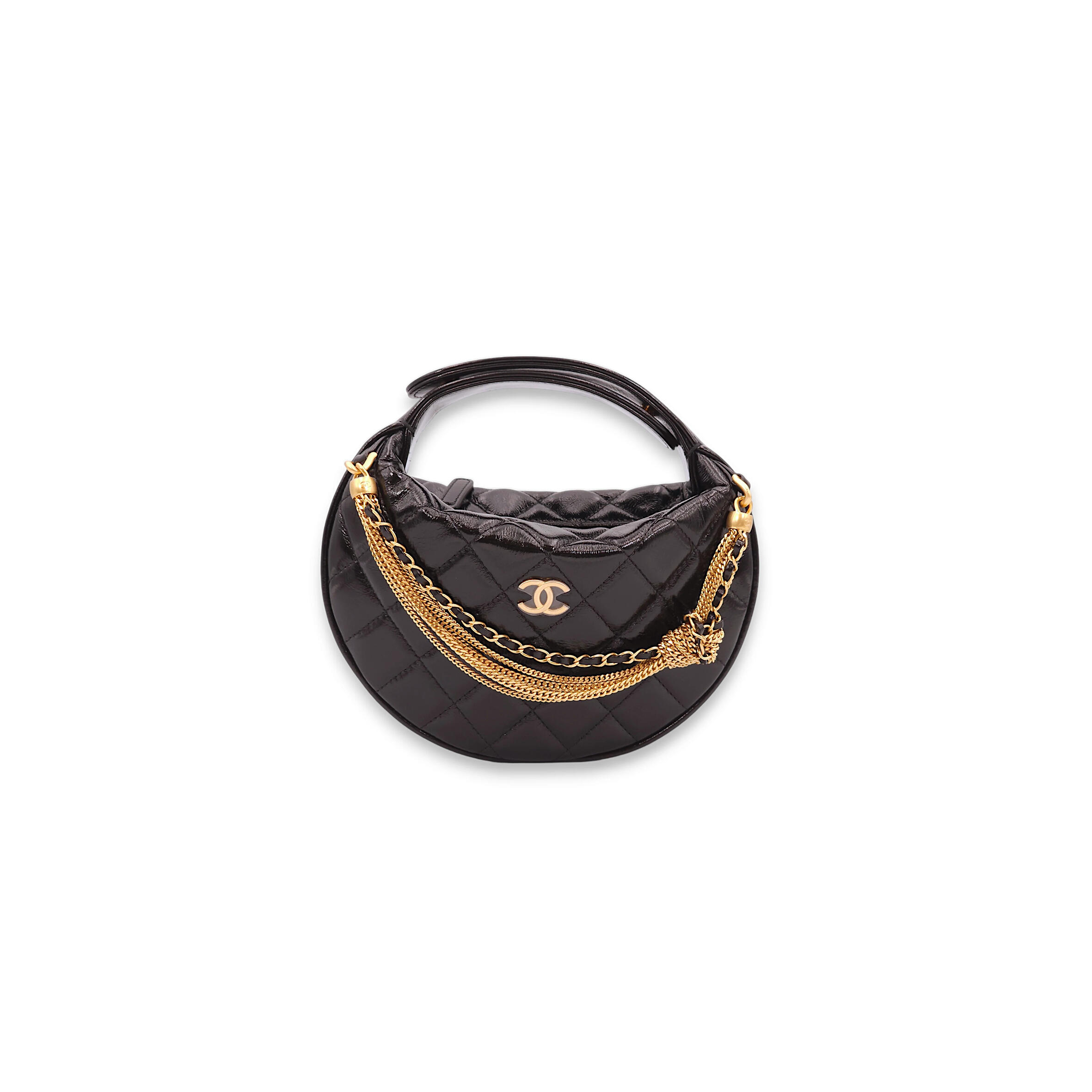 CHANEL MASTER QUILTED ROUND MINI BLACK TOP HANDLE BAG IN CALFSKIN, GOLD HARDWARE AP4058 (16*16*5.5cm)